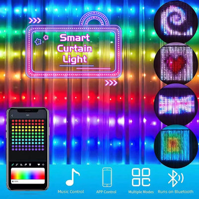 LED Bluetooth Smart RGB Curtain Lights - DIY Fairy Light Garland for Parties, Weddings, and Christmas Decor